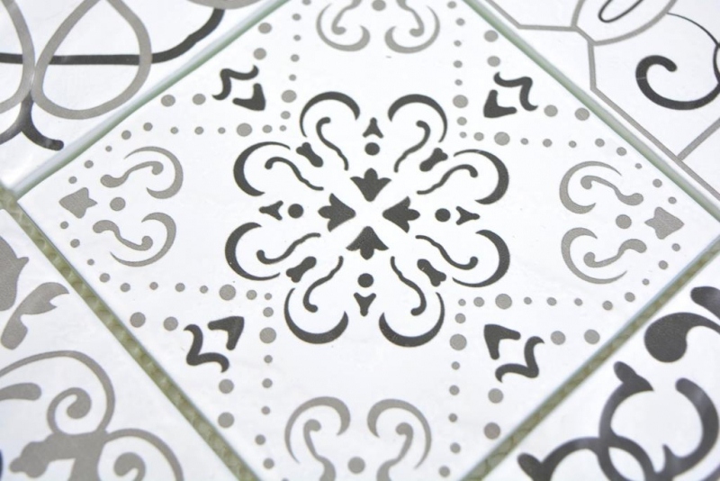 Motif main Crystal transparent Mosaïque de verre rétro noir et blanc mur carrelage cuisine salle de bain MOS160-0301_m