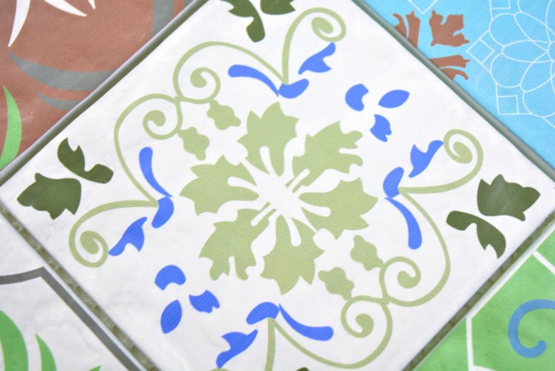 Glass mosaic mosaic tiles retro Spanish look white blue green tile backsplash kitchen bathroom