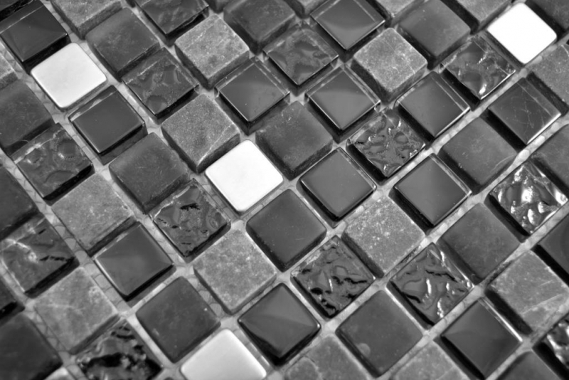inox translucide mosaïque de verre pierre acier noir verre mat mur carrelage cuisine salle de bain MOS92-0322_f | 10 tapis de mosaïque