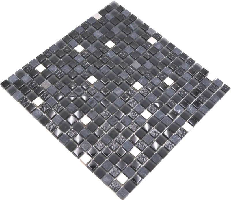 Mosaico di vetro pietra naturale mosaico piastrelle acciaio inox nero argento antracite opaco parete piastrelle backsplash cucina bagno - MOS92-0322