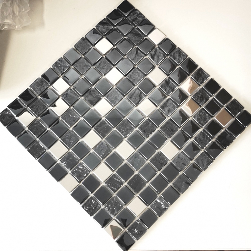 Glass mosaic mosaic tiles stainless steel anthracite silver bluish wall tile backsplash kitchen bathroom MOS88-0322