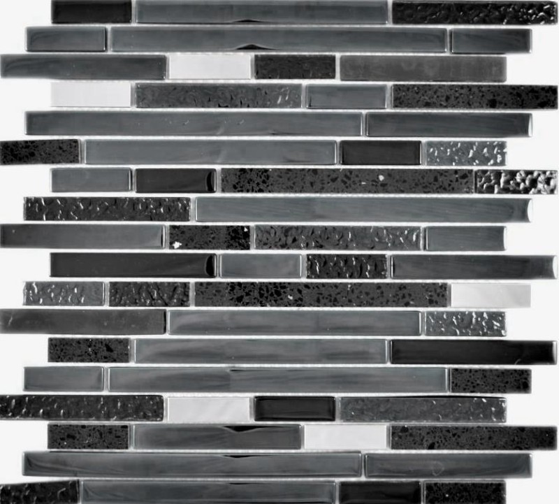 Translucent composite stainless steel mosaic Composite glass mosaic Artificial steel black MOS87-0322_f | 10 mosaic mats