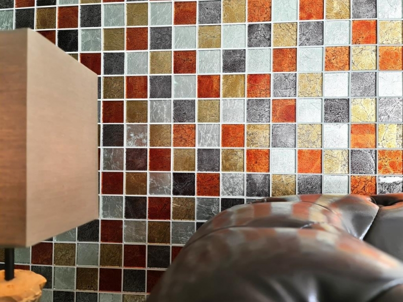 Mosaico di vetro oro argento nero arancio rosso struttura muro piastrelle backsplash cucina bagno MOS73-71739
