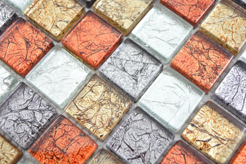 Piastrelle di mosaico di vetro oro argento nero arancio rosso struttura muro piastrelle backsplash cucina bagno MOS88-71739