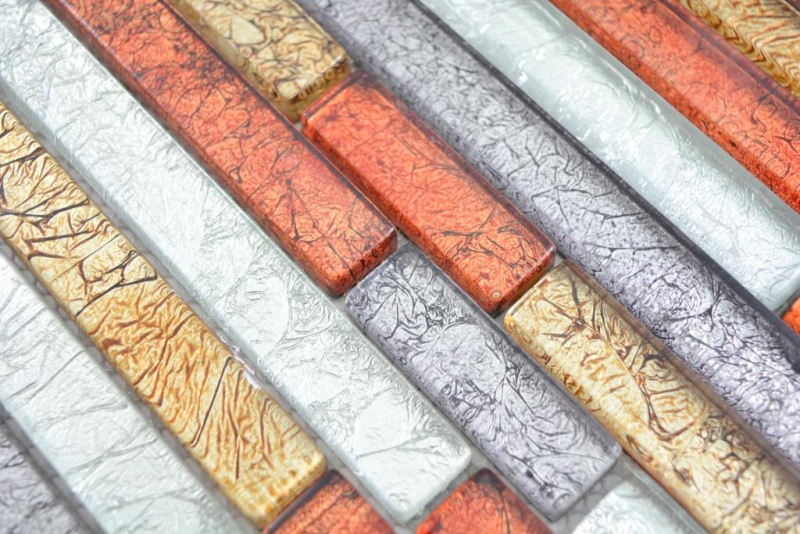 Glasmosaik Stäbchen Mosaikfliesen Mosaik gold silber schwarz orangerot Struktur