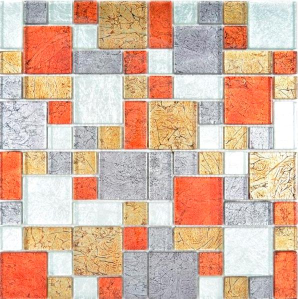 Mosaico di vetro tessere di mosaico oro argento antracite struttura rosso arancio