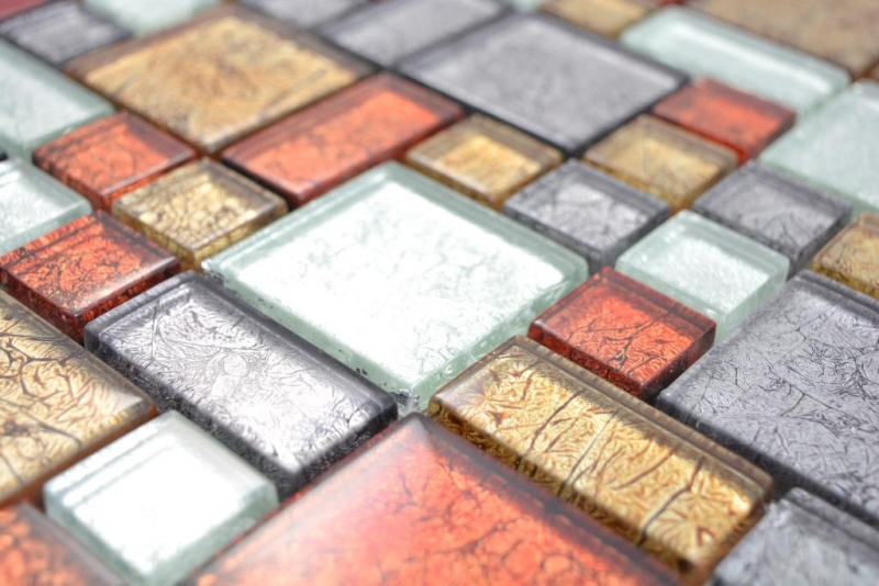Mosaïque transparente Crystal Mosaïque de verre or argent noir rouge structure_f | 10 tapis de mosaïque