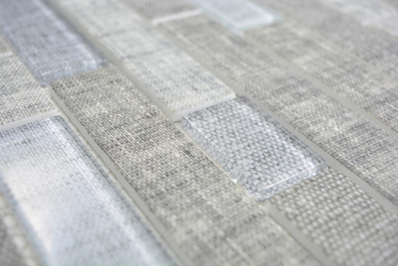 Handmuster Transluzent Mosaik Brick Verbund ECO Glasmosaik Textil grau Wand Fliesenspiegel Küche  Bad MOS24-2097_m