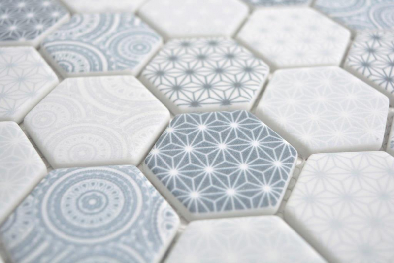 Hand-painted GLASS mosaic hexagon ECO blue mosaic tile wall tile backsplash kitchen bathroom MOS16-0414_m