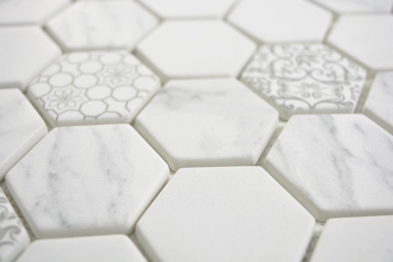 GLASS mosaic Hexagon ECO Carrara mosaic tile wall tile backsplash kitchen bathroom_f | 10 mosaic mats