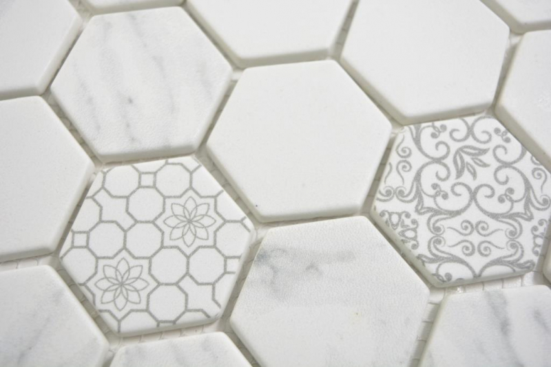 GLAS Mosaïque Hexagone ECO Carrara Carreau de mur Carrelage de cuisine Salle de bains