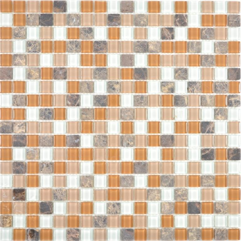 Naurstein glass mosaic mosaic tiles marble rustic white beige dark brown ochre cream wall tile backsplash kitchen bathroom - MOS58-1213