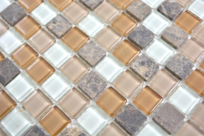Naurstein vetro mosaico tessere di marmo rustico bianco beige marrone scuro ocra crema muro piastrelle backsplash cucina bagno - MOS58-1213