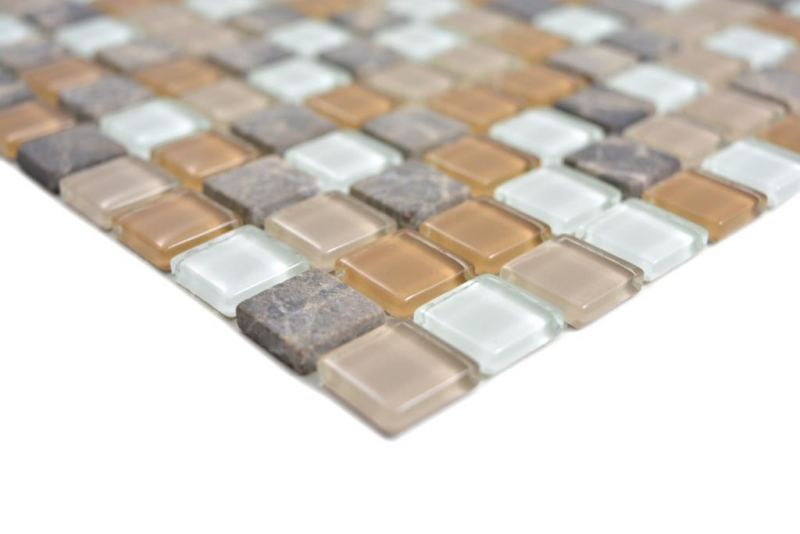 Naurstein Glasmosaik Mosaikfliesen Marmor Rustikal weiß beige dunkelbraun ocker creme Wand Fliesenspiegel Küche Bad - MOS58-1213