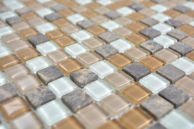 Naurstein glass mosaic mosaic tiles marble rustic white beige dark brown ochre cream wall tile backsplash kitchen bathroom - MOS58-1213