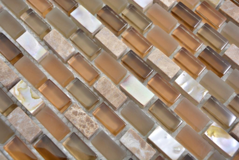 Mano modello traslucido vetro mosaico composito pietra conchiglia beige mosaico piastrelle parete backsplash cucina bagno MOS86-0012_m