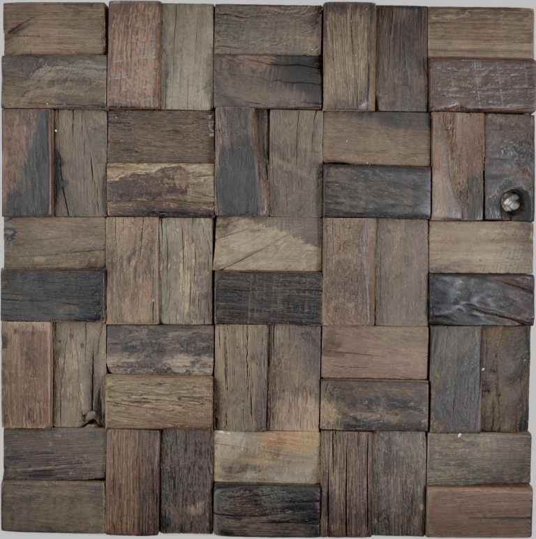 Wooden mosaic made from boat planks Wood FSC wall cladding Kitchen splashback MOS160-25