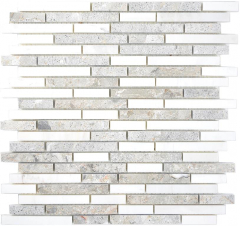 Handmuster Marmor Mosaik Verbund Stein grau weiss Mosaikfliese Wand Fliesenspiegel Küche Bad MOS87-0201_m