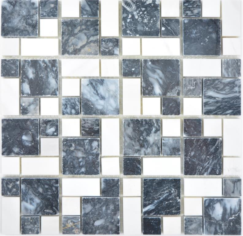 Handmuster Marmor Mosaik Stein schwarz weiß Mosaikfliese Wand Fliesenspiegel Küche Bad MOS88-0302_m