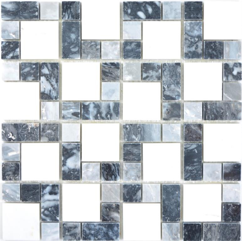 Mano campione marmo mosaico pietra nero grigio bianco mosaico piastrelle muro backsplash cucina bagno MOS88-0321_m