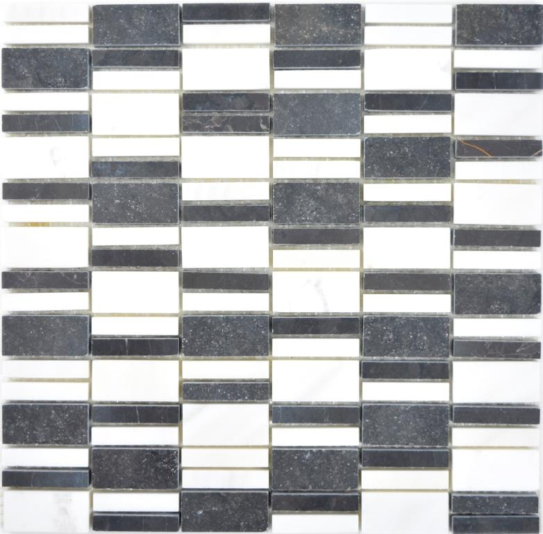 Handmuster Marmor Mosaik Stein schwarz weiß Mosaikfliese Wand Fliesenspiegel Küche Bad MOS88-0103_m