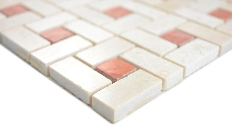 Mosaico di marmo pietra rosa cremarfil lucido Mosaico di marmo pietra rosa cremarfil lucido MOS88-B17_f