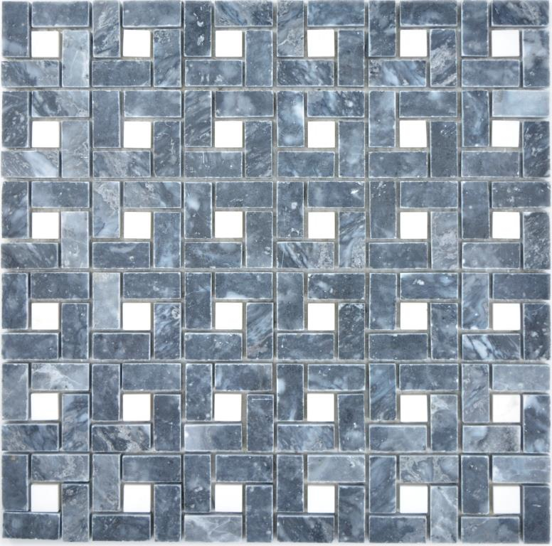 Mosaico di marmo nero bianco lattiginoso lucido - MOS88-B19