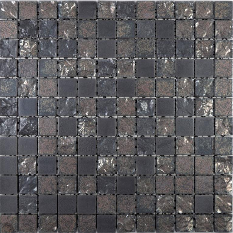 Defected Schwarz Mosaik Fliesen Mosaikfliesen Black 2,3 x 2,3 cm glasiert 