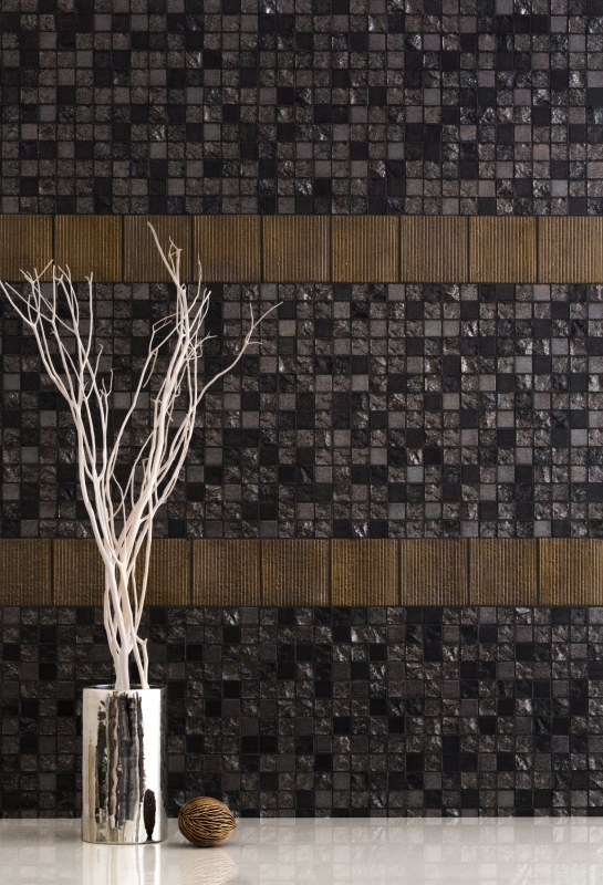 Mosaïque céramique Carreau exclusif Japon noir anthracite bronze mix mur carrelage cuisine salle de bain - MOS18-0333