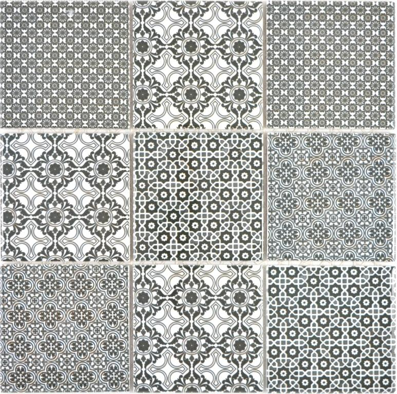 Patchwork mosaic tile wall ornament decor vintage ceramic mosaic black anthracite white kitchen - MOS22B-0303