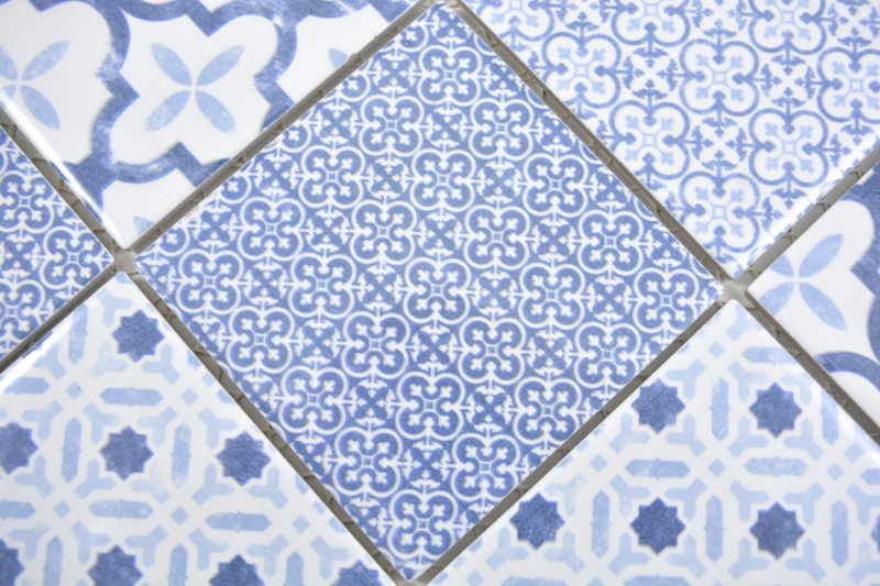 Patchwork carreau mosaïque mur ornement décor céramique vintage mosaïque bleu clair blanc carreau mosaïque mur carrelage - MOS22B-CB04
