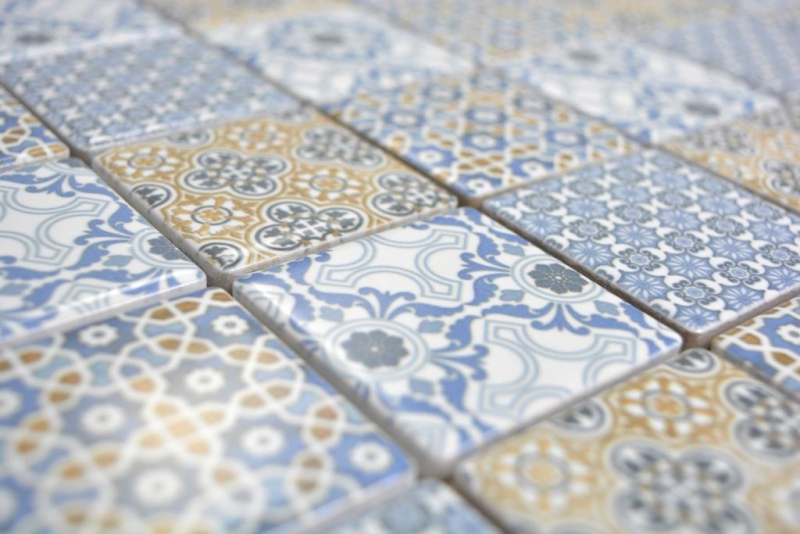 Ceramic mosaic tile retro beige yellow blue white mosaic tile patchwork ornament decor vintage MOS14-1234