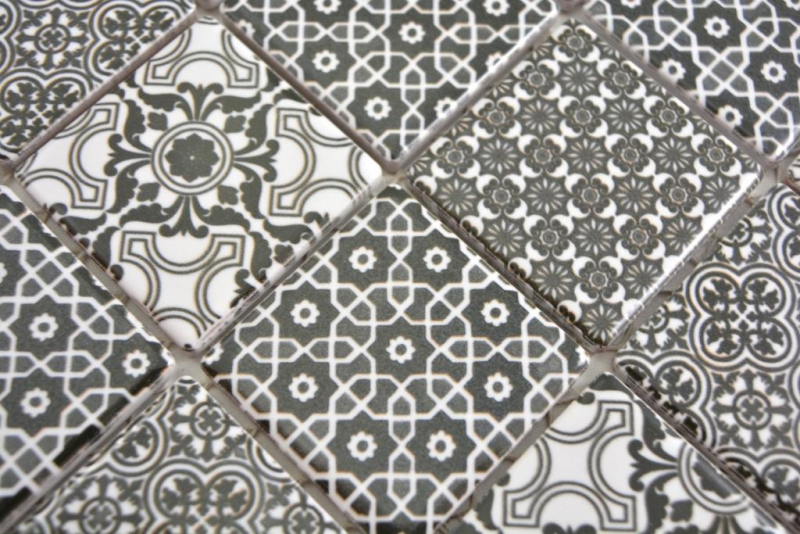 Handmuster Keramik Mosaik schwarz weiss Mosaikfliese Wand Fliesenspiegel Küche Bad MOS14-0333_m