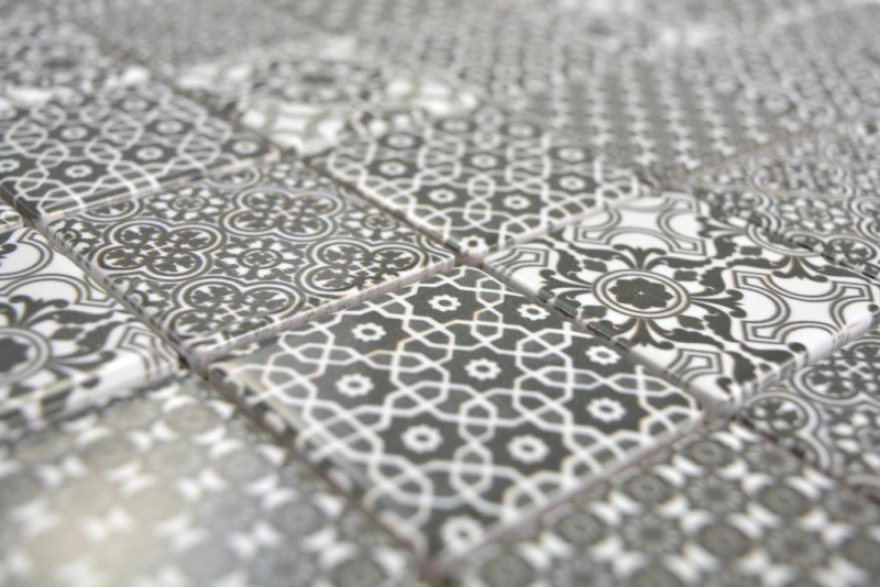 Piastrella di ceramica mosaico bianco nero piastrelle patchwork ornamento decorazione vintage muro piastrelle backsplash MOS14-0333