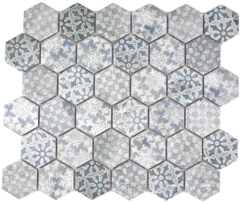 Piastrella di mosaico esagonale in ceramica blu grigio bianco mix mosaico piastrelle parete backsplash cucina bagno - MOS11H-0004