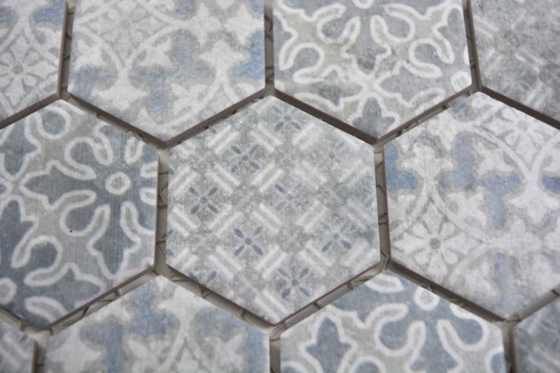 Hexagonal hexagonal carreaux de mosaïque céramique bleu gris blanc mix carreaux de mosaïque mur carreaux de cuisine salle de bains - MOS11H-0004