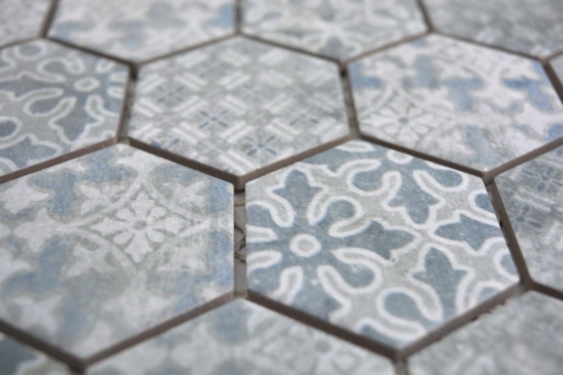 Piastrella di mosaico esagonale in ceramica blu grigio bianco mix mosaico piastrelle parete backsplash cucina bagno - MOS11H-0004