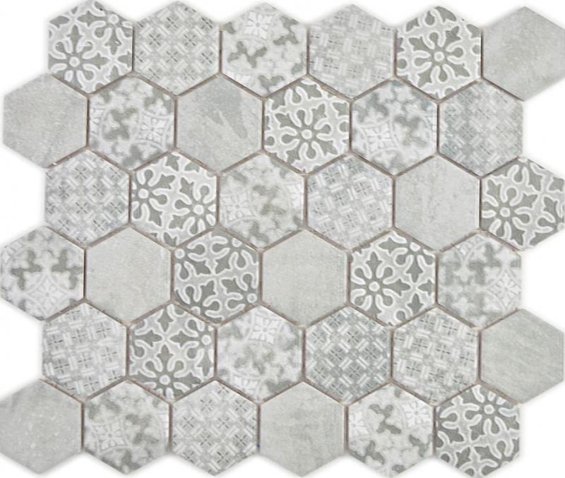 Hexagonale Sechseck Mosaik Fliese Keramik grau weiß mix Mosaikfliese Wand Fliesenspiegel Küche Bad Fliesenspiegel - MOS11H-0002