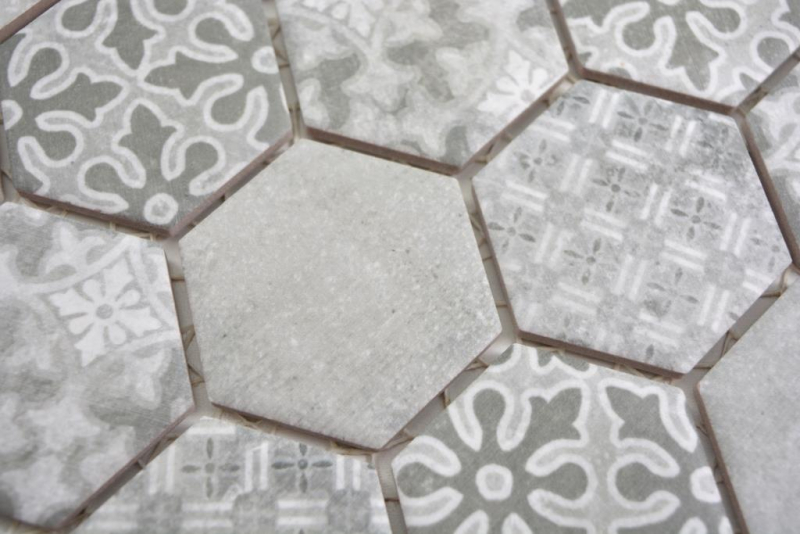 Keramik Mosaik Hexagon grau Mosaikfliesen Wand Fliesenspiegel Küche Bad MOS11H-0002_f