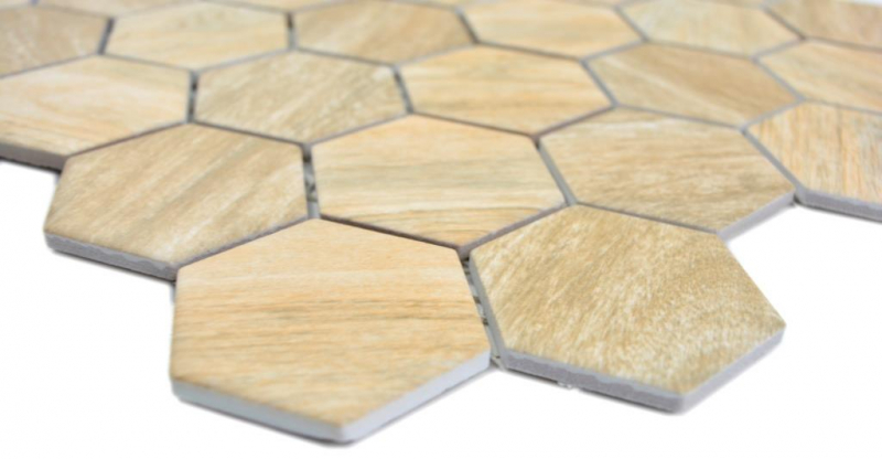 Hexagonal hexagon mosaic tile ceramic beige brown mix wood look backsplash kitchen backsplash bathroom tile - MOS11H-0011