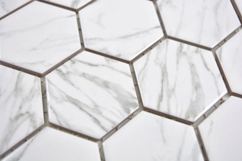 Hexagonal hexagonal carreaux de mosaïque céramique Carrara blanc brillant carreaux de mosaïque muraux carreaux de cuisine salle de bains WC - MOS11H-0001