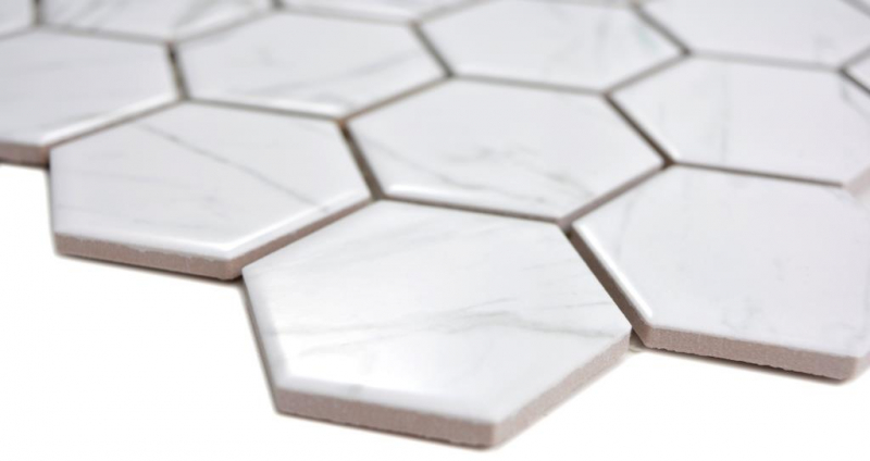 Keramikmosaik Hexagon Carrara weiß glänzend Wand Küche Bad Dusche 11H-0001_f 