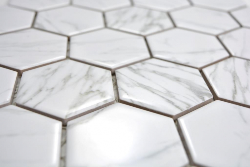  Keramik  Mosaik Hexagon  Carrara wei  gl nzend Mosaikfliese 