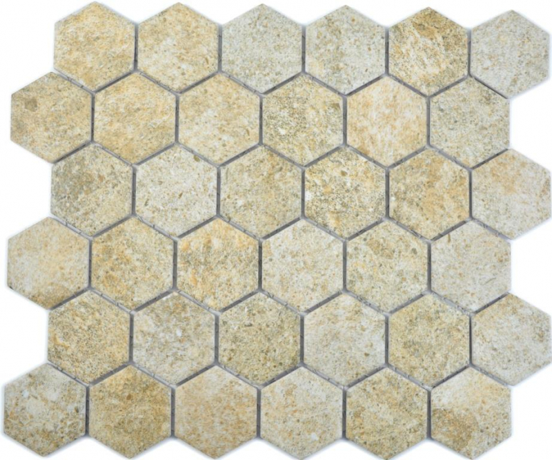 Handmuster Keramik Mosaik Hexagon Granit beige Mosaikfliese Wand Fliesenspiegel Küche Bad MOS11H-1100_m
