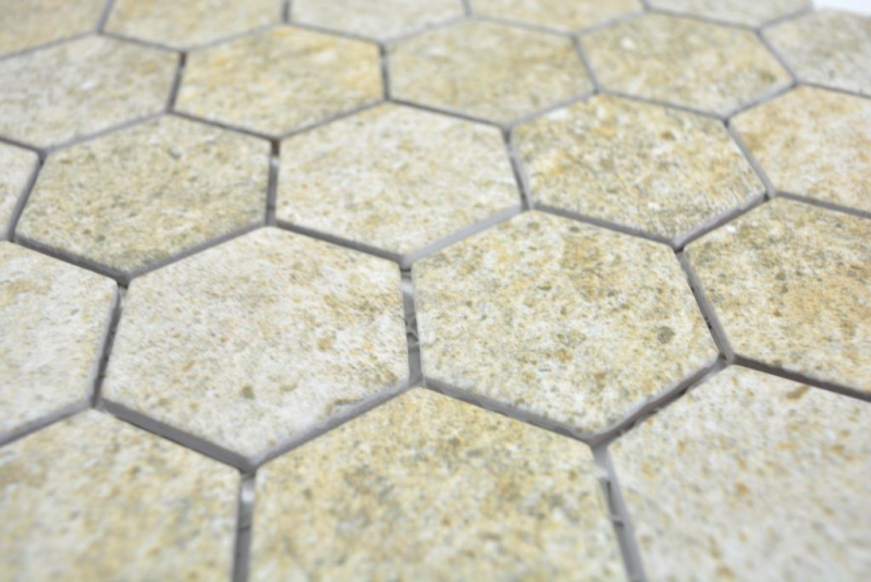 Keramik Mosaik Hexagon Granit beige Mosaikfliesen Wand Fliesenspiegel Küche Bad MOS11H-1100_f