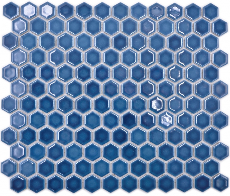 Keramik Mosaik Hexagon blaugrün glänzend Mosaikfliesen Wand Fliesenspiegel Küche Bad MOS11H-0405_f