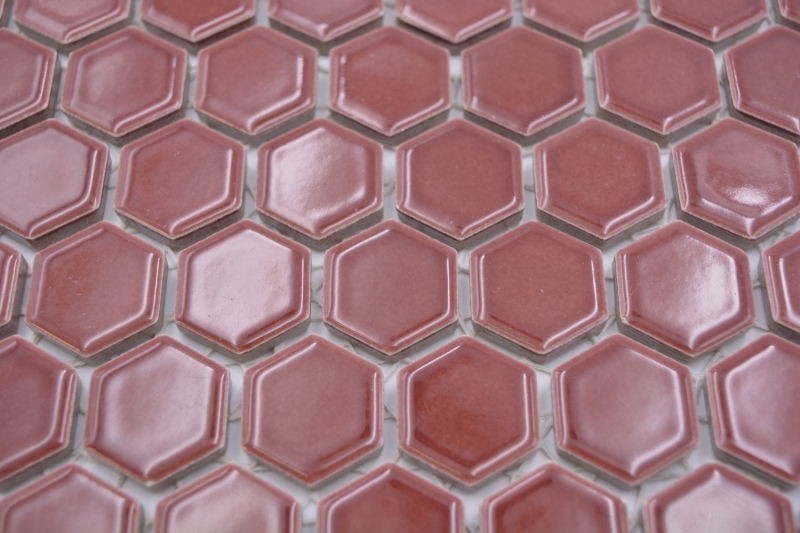 Hexagonal hexagon mosaic tile ceramic mini bordeaux red glossy mosaic tile wall tile backsplash kitchen bathroom - MOS11H-0910