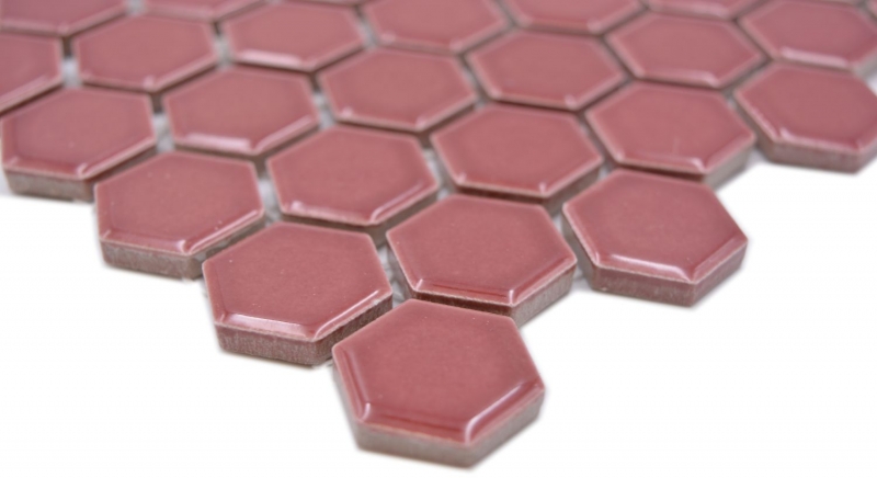 Piastrella di mosaico esagonale in ceramica mini rosso bordeaux lucido piastrella di mosaico muro piastrelle backsplash cucina bagno - MOS11H-0910