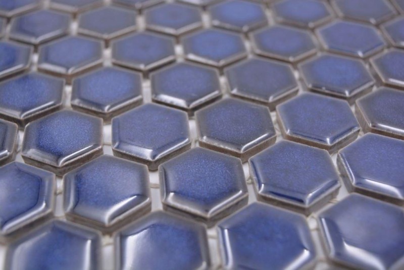 Keramikmosaik Hexagon kobaltblau glänzend Wand Boden Küche Bad WB11H-0444|1Matte 