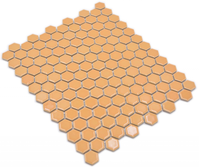 Hexagonal hexagonal carreau de mosaïque céramique mini ocre orange brillant carreau de mosaïque murale carreaux de cuisine salle de bain - MOS11H-1308